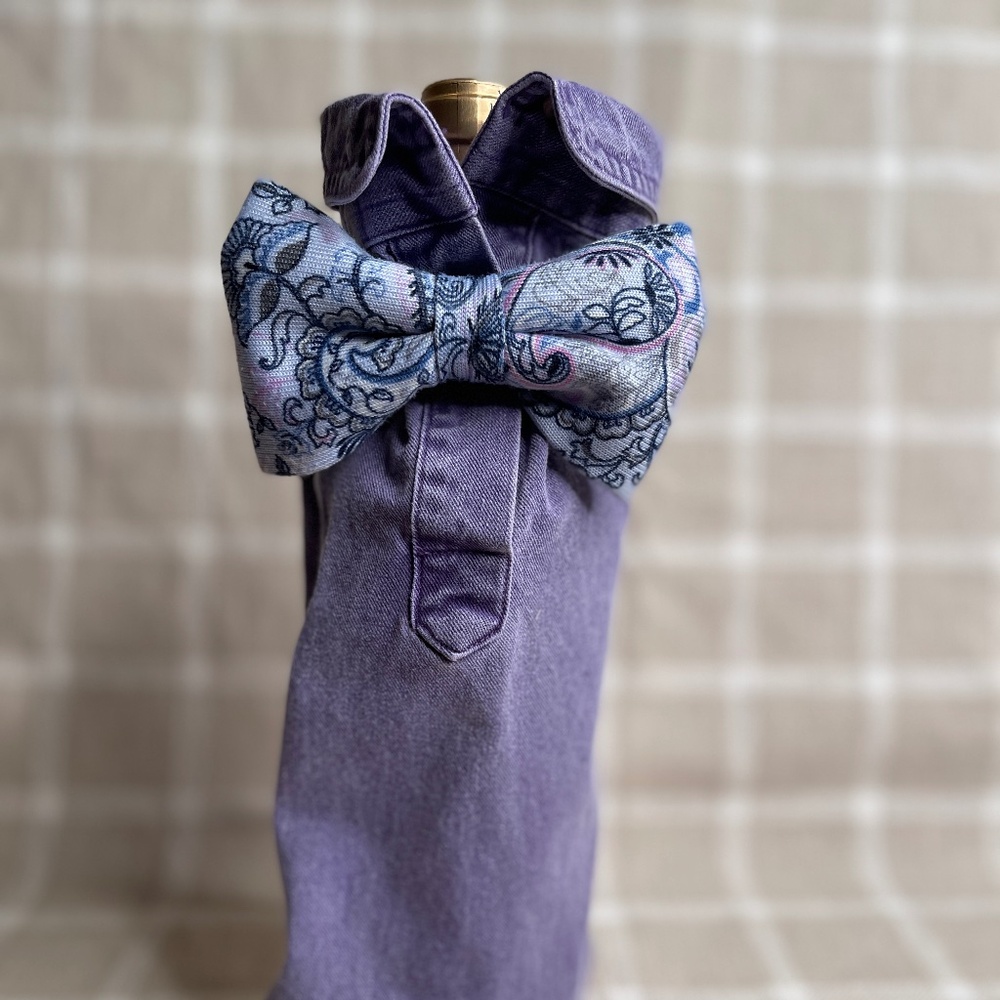 Handcrafted Wine or Liquor Bottle Gift Bag Made From Dress Shirt and Tie